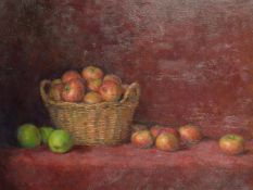 Richard Smith 1985, British, Still life with basket and apples, oil on canvas, signed and