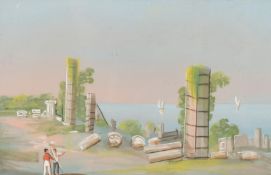 Ciro Denza (19th Century) Italy, a pair of gouache views of scenes around Selinunte, Sicily, one