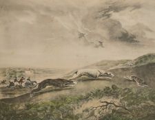 Charles Turner After Richard Jones, A set of four Hare Coarsing scenes, lithographs, 12