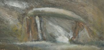 Contemporary British, 'Nighttime Pentre Ifan', oil on card, signed indistinctly, inscribed verso and