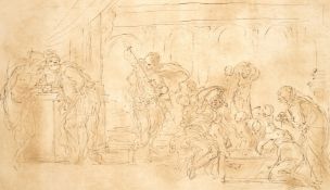 Basire after Canuti, A Historical event, antique sepia etching 11.75