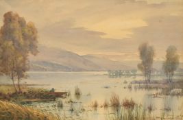 H. Hughes Richardson (1882-1964) British, figure in a boat on a mountain lake, watercolour,