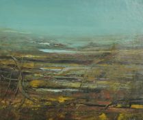 20th Century School, Stylized landscape, oil on card, signed Pitie, 8.5