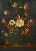 F. Oszkar Knapp (1914- 1987) Austrian, still life of mixed flowers in a glass vase, oil on panel,