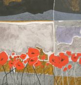 Alastair Michie (1921-2008) Scottish, poppies in a landscape, acrylic, signed and dated 1985, 14