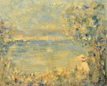 Walter John Beauvais (1942-1998), a female figure overlooking a bay, oil on board, signed, 15.5