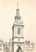 Hubert Williams (1905-1989) British, an ink drawing of All Hallows, Barking by the Tower, 16
