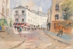 Roger Dellar (b. 1949) British, 'Montmartre', a busy Parisian Street scene, watercolour, signed, 12