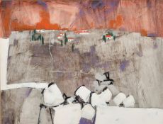 Alastair Michie (1921-2008) Scottish, houses in a vast landscape, acrylic, 8
