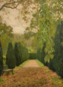 'In the garden of Montacute House, near Yeovil, Somerset', oil on board, initialled, inscribed