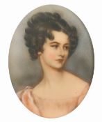 Late 19th/Early 20th Century miniature, Head and shoulders of a pretty dark-haired lady wearing a
