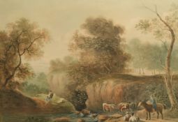 Thomas Barker of Bath (1769-1847) British, A Scene of Cattle Crossing a River with Figures