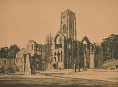 Henry Rushbury (1889-1968) British, 'Fountains Abbey 1946', etching, signed in pencil, label
