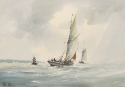 Peter Toms (b. 1940) British, 'Rounding the mark', watercolour, signed, 9.5