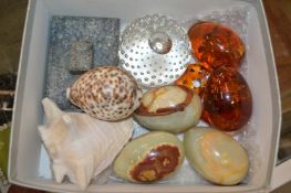 Onyx eggs, shells, paperweights etc.