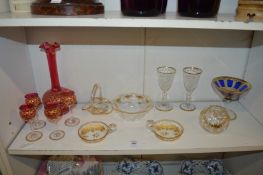 A good collection of cut glass and gilded objects to include baskets, bowls, liqueur set etc.