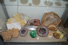 A good collection of crystals, fossilized wood and similar items to include amethyst, quartz and