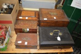 Various boxes to include a leather covered deed box.