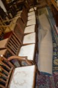 A matched set of eight George III design mahogany dining chairs, two with arms, all with vertical