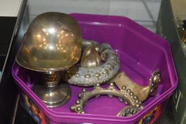 Eastern metal jewellery and a similar pedestal bowl.