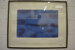 Jane Harris, untitled abstract composition in blue, watercolour.