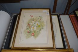 A watercolour picture of flowers and three other items.