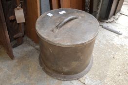 An unusual circular lead box and cover.