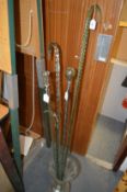 Five glass walking sticks.
