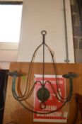 A wrought iron candelabra.