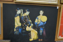 Chinese Female Musicians oil on canvas, unframed.