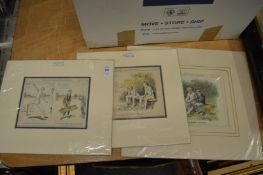 Three unframed colour sporting prints from Punch magazine.