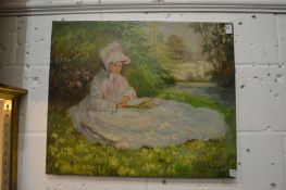 A study of a young lady wearing a white dress holding a posy of flowers, oil on canvas, unframed.