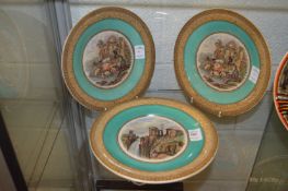 A Pratt ware comport and a pair of similar plates.