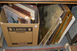 A quantity of paintings and prints.