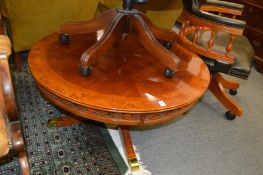 A circular coffee table.