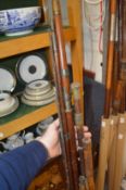 Various fishing rods and part rods.