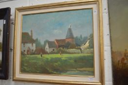 A rural landscape with oast house, oil on board.