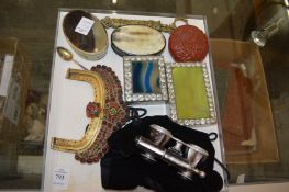 Two horn snuff boxes and other collectables.