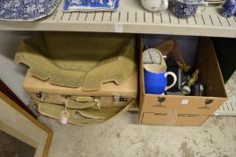 A dressing case with canvas cover and a box of miscellaneous.