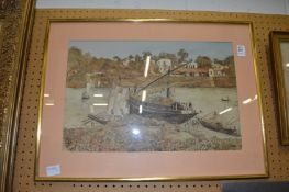 A river landscape, Indian ink and watercolour.