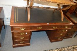 A good Victorian mahogany pedestal desk, the brass locks by Hobbs & Co.