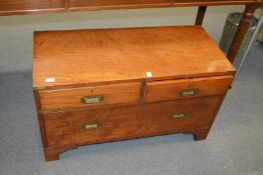 The upper part of a 19th century teak brass bound military chest with later bracket feet.