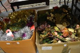 A large quantity of Christmas decorations.