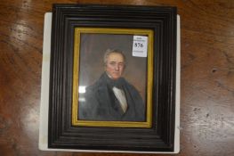 A portrait miniature of a gentleman wearing a black coat.