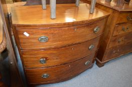 A mahogany bow front three drawer chest.