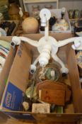 A painted wood chandelier and miscellaneous collectables.