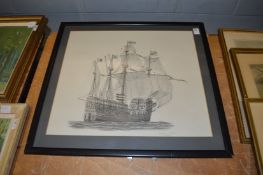 A pencil sketch of the Mary Rose.