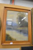 T Wood, a river landscape, oil on board, signed.