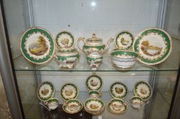 A late 19th century topographical tea service, each item painted with a different landscape and