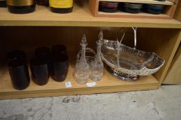 Decorative glassware and a silver plated basket.